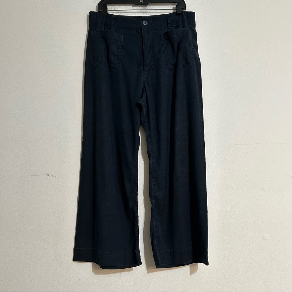 Anthropologie Maeve The Colette Linen Blend Wide Leg Cropped Pants Black 32